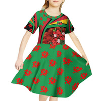 Saint Kitts and Nevis Kid Short Sleeve Dress with Flag Colors and Tropical Island Design - Wonder Print Shop