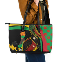 Saint Kitts and Nevis Leather Tote Bag with Flag Colors and Tropical Island Design - Wonder Print Shop