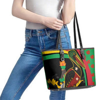 Saint Kitts and Nevis Leather Tote Bag with Flag Colors and Tropical Island Design - Wonder Print Shop
