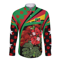 Saint Kitts and Nevis Long Sleeve Button Shirt with Flag Colors and Tropical Island Design - Wonder Print Shop