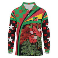 Saint Kitts and Nevis Long Sleeve Polo Shirt with Flag Colors and Tropical Island Design - Wonder Print Shop
