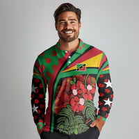 Saint Kitts and Nevis Long Sleeve Polo Shirt with Flag Colors and Tropical Island Design - Wonder Print Shop
