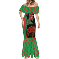 Saint Kitts and Nevis Mermaid Dress with Flag Colors and Tropical Island Design - Wonder Print Shop