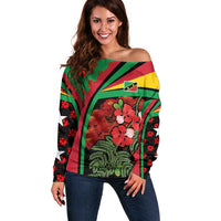 Saint Kitts and Nevis Off Shoulder Sweater with Flag Colors and Tropical Island Design - Wonder Print Shop