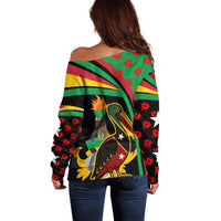 Saint Kitts and Nevis Off Shoulder Sweater with Flag Colors and Tropical Island Design - Wonder Print Shop