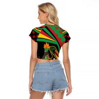 Saint Kitts and Nevis Raglan Cropped T Shirt with Flag Colors and Tropical Island Design - Wonder Print Shop