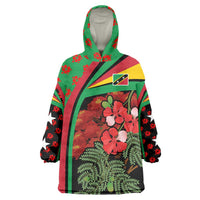 Saint Kitts and Nevis Wearable Blanket Hoodie with Flag Colors and Tropical Island Design - Wonder Print Shop