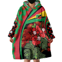 Saint Kitts and Nevis Wearable Blanket Hoodie with Flag Colors and Tropical Island Design - Wonder Print Shop
