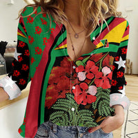 Saint Kitts and Nevis Women Casual Shirt with Flag Colors and Tropical Island Design - Wonder Print Shop