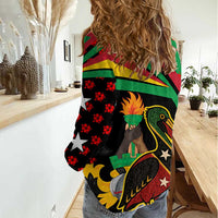 Saint Kitts and Nevis Women Casual Shirt with Flag Colors and Tropical Island Design - Wonder Print Shop