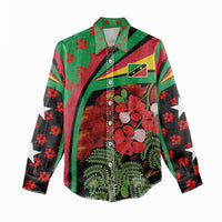 Saint Kitts and Nevis Women Casual Shirt with Flag Colors and Tropical Island Design - Wonder Print Shop
