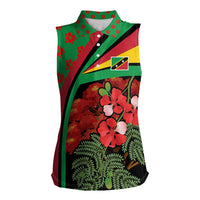 Saint Kitts and Nevis Women Sleeveless Polo Shirt with Flag Colors and Tropical Island Design - Wonder Print Shop