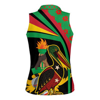 Saint Kitts and Nevis Women Sleeveless Polo Shirt with Flag Colors and Tropical Island Design - Wonder Print Shop