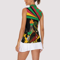 Saint Kitts and Nevis Women Sleeveless Polo Shirt with Flag Colors and Tropical Island Design - Wonder Print Shop