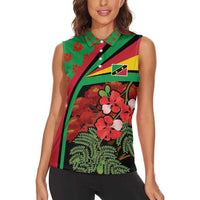 Saint Kitts and Nevis Women Sleeveless Polo Shirt with Flag Colors and Tropical Island Design - Wonder Print Shop