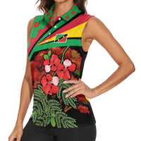 Saint Kitts and Nevis Women Sleeveless Polo Shirt with Flag Colors and Tropical Island Design - Wonder Print Shop