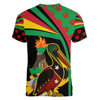 Saint Kitts and Nevis Women V-Neck T-Shirt with Flag Colors and Tropical Island Design - Wonder Print Shop