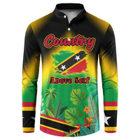 Saint Kitts and Nevis Button Sweatshirt with Coat of Arms and Flag Pattern Design - Wonder Print Shop