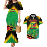 Saint Kitts and Nevis Couples Matching Mermaid Dress and Hawaiian Shirt with Coat of Arms and Flag Pattern Design - Wonder Print Shop