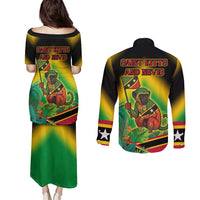 Saint Kitts and Nevis Couples Matching Puletasi and Long Sleeve Button Shirt with Coat of Arms and Flag Pattern Design - Wonder Print Shop