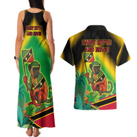 Saint Kitts and Nevis Couples Matching Tank Maxi Dress and Hawaiian Shirt with Coat of Arms and Flag Pattern Design - Wonder Print Shop