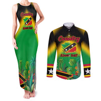Saint Kitts and Nevis Couples Matching Tank Maxi Dress and Long Sleeve Button Shirt with Coat of Arms and Flag Pattern Design - Wonder Print Shop