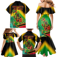 Saint Kitts and Nevis Family Matching Mermaid Dress and Hawaiian Shirt with Coat of Arms and Flag Pattern Design - Wonder Print Shop