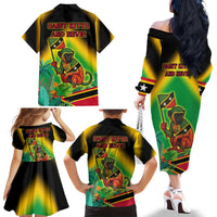 Saint Kitts and Nevis Family Matching Off The Shoulder Long Sleeve Dress and Hawaiian Shirt with Coat of Arms and Flag Pattern Design - Wonder Print Shop
