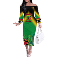 Saint Kitts and Nevis Family Matching Off The Shoulder Long Sleeve Dress and Hawaiian Shirt with Coat of Arms and Flag Pattern Design - Wonder Print Shop