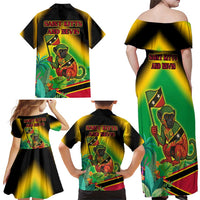 Saint Kitts and Nevis Family Matching Off Shoulder Maxi Dress and Hawaiian Shirt with Coat of Arms and Flag Pattern Design - Wonder Print Shop