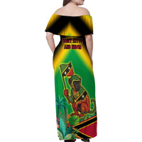 Saint Kitts and Nevis Family Matching Off Shoulder Maxi Dress and Hawaiian Shirt with Coat of Arms and Flag Pattern Design - Wonder Print Shop