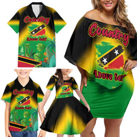 Saint Kitts and Nevis Family Matching Off Shoulder Short Dress and Hawaiian Shirt with Coat of Arms and Flag Pattern Design - Wonder Print Shop