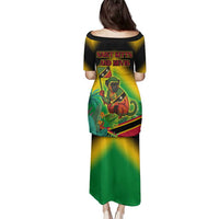 Saint Kitts and Nevis Family Matching Puletasi and Hawaiian Shirt with Coat of Arms and Flag Pattern Design - Wonder Print Shop