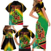 Saint Kitts and Nevis Family Matching Short Sleeve Bodycon Dress and Hawaiian Shirt with Coat of Arms and Flag Pattern Design - Wonder Print Shop