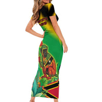 Saint Kitts and Nevis Family Matching Short Sleeve Bodycon Dress and Hawaiian Shirt with Coat of Arms and Flag Pattern Design - Wonder Print Shop