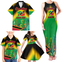 Saint Kitts and Nevis Family Matching Tank Maxi Dress and Hawaiian Shirt with Coat of Arms and Flag Pattern Design - Wonder Print Shop
