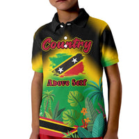Saint Kitts and Nevis Kid Polo Shirt with Coat of Arms and Flag Pattern Design - Wonder Print Shop