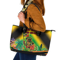 Saint Kitts and Nevis Leather Tote Bag with Coat of Arms and Flag Pattern Design - Wonder Print Shop
