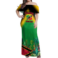 Saint Kitts and Nevis Off Shoulder Maxi Dress with Coat of Arms and Flag Pattern Design - Wonder Print Shop
