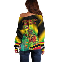 Saint Kitts and Nevis Off Shoulder Sweater with Coat of Arms and Flag Pattern Design - Wonder Print Shop