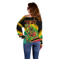 Saint Kitts and Nevis Off Shoulder Sweater with Coat of Arms and Flag Pattern Design - Wonder Print Shop