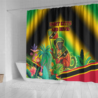 Saint Kitts and Nevis Shower Curtain with Coat of Arms and Flag Pattern Design - Wonder Print Shop
