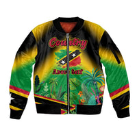 Saint Kitts and Nevis Sleeve Zip Bomber Jacket with Coat of Arms and Flag Pattern Design - Wonder Print Shop
