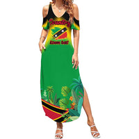 Saint Kitts and Nevis Summer Maxi Dress with Coat of Arms and Flag Pattern Design - Wonder Print Shop