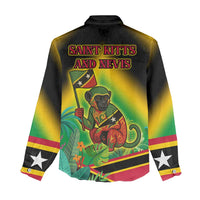 Saint Kitts and Nevis Women Casual Shirt with Coat of Arms and Flag Pattern Design - Wonder Print Shop