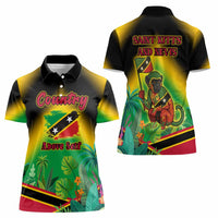 Saint Kitts and Nevis Women Polo Shirt with Coat of Arms and Flag Pattern Design - Wonder Print Shop