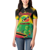 Saint Kitts and Nevis Women Polo Shirt with Coat of Arms and Flag Pattern Design - Wonder Print Shop