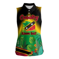 Saint Kitts and Nevis Women Sleeveless Polo Shirt with Coat of Arms and Flag Pattern Design - Wonder Print Shop