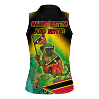 Saint Kitts and Nevis Women Sleeveless Polo Shirt with Coat of Arms and Flag Pattern Design - Wonder Print Shop