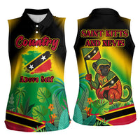 Saint Kitts and Nevis Women Sleeveless Polo Shirt with Coat of Arms and Flag Pattern Design - Wonder Print Shop